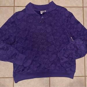 Alfred Dunner, Purple Flower Textured Longsleeve Collared Shirt, Size Large